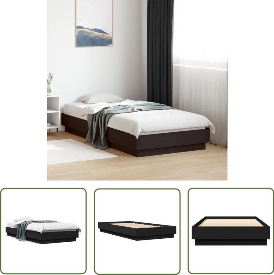 VidaXL Bedframe Slaapcomfort Bedframe bewerkt hout zwart 75x190 cm Zwarte Bed Houten Bed Minimalistisch Bed