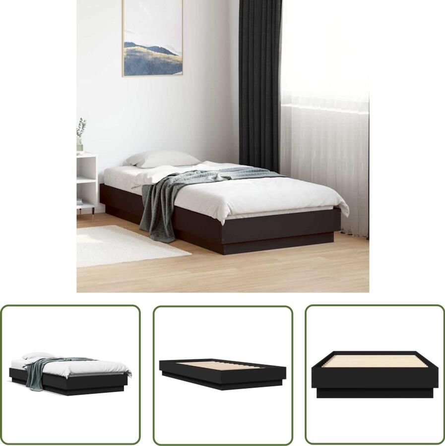 VidaXL Bedframe Slaapcomfort Bedframe bewerkt hout zwart 90x190 cm Houten Bed Tweepersoonsbed Zwart Bed