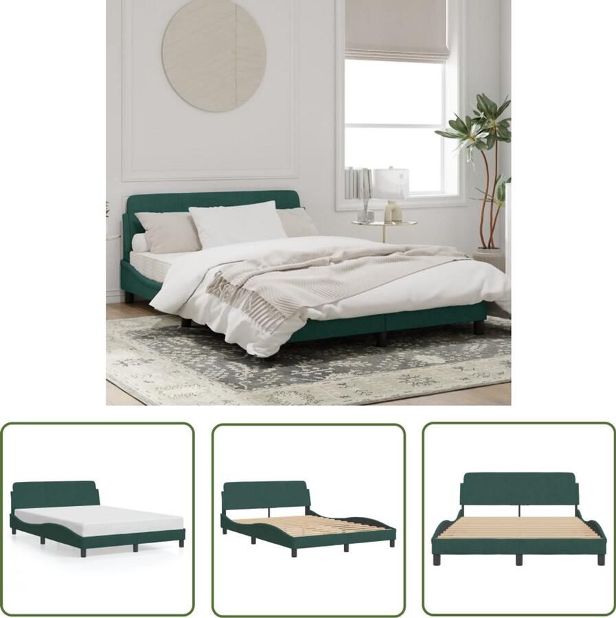 VidaXL Bedframe Slaapcomfort Bedframe Dover 140x190 cm fluweel donkergroen Donkere Kleuren Fluweel Bed Tweepersoonsbed