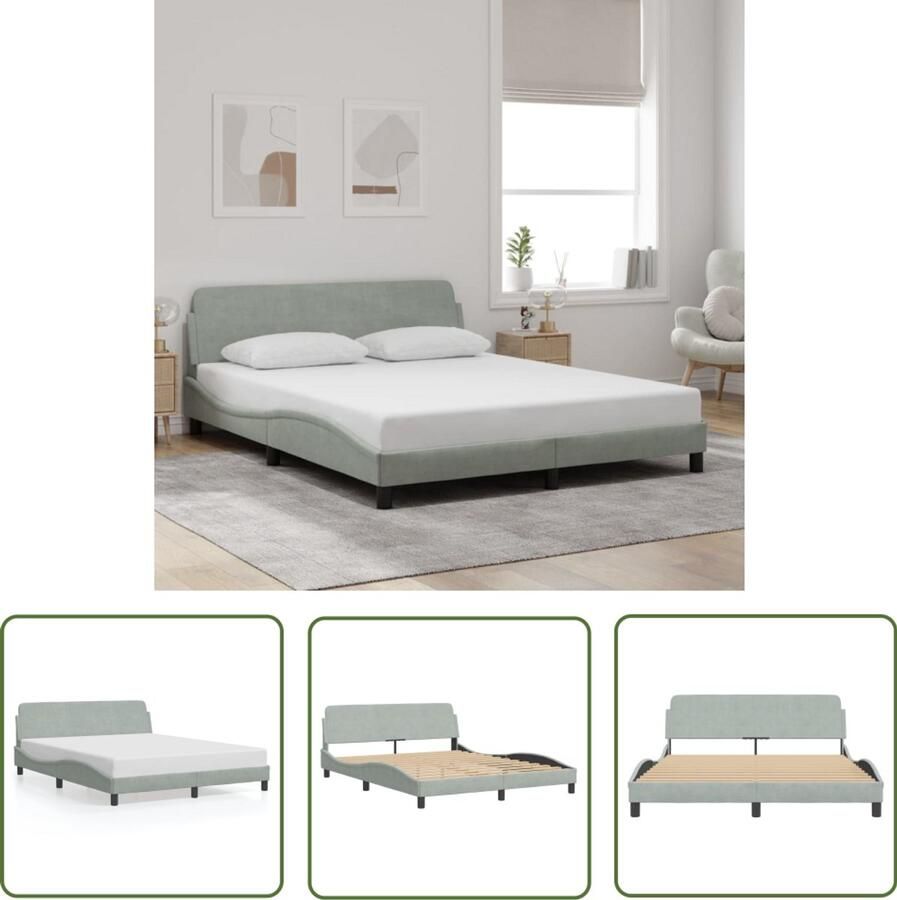 VidaXL Bedframe Slaapcomfort Bedframe Dover 160x200 cm fluweel lichtgrijs Boxspring Tweepersoonsbed Fluweel Bed