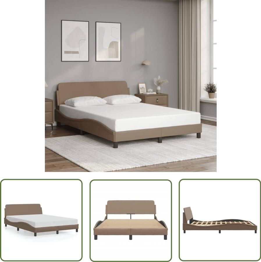 VidaXL Bedframe Dover kunstleer cappuccinokleurig 120x200 cm Slaapcomfort Bedframe Kapstok Bruine Bank Design Bed