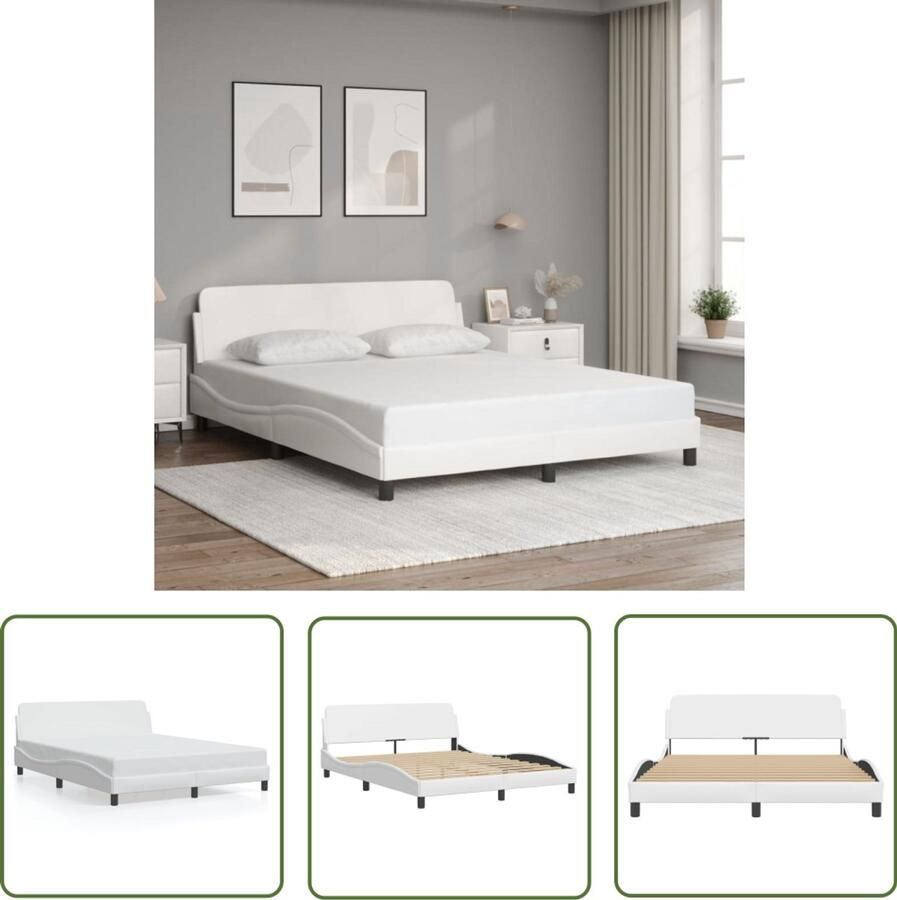 VidaXL Bedframe Dover kunstleer wit 160x200 cm Slaapcomfort Bedframe Hoofdbord Kunstleder Modern Design