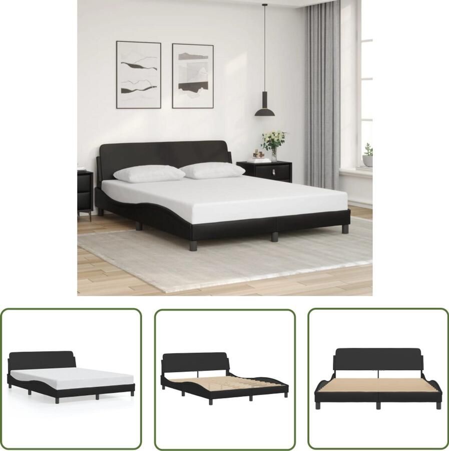 VidaXL Bedframe Dover kunstleer zwart 160x200 cm Slaapcomfort Bedframe Boxspring Hoofdbord Designbed