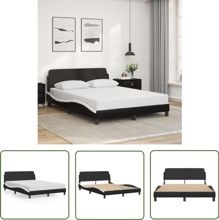 VidaXL Bedframe Slaapcomfort Bedframe Dover kunstleer zwart en wit 140x200 cm Boxspring Hoofdbord Modern Design