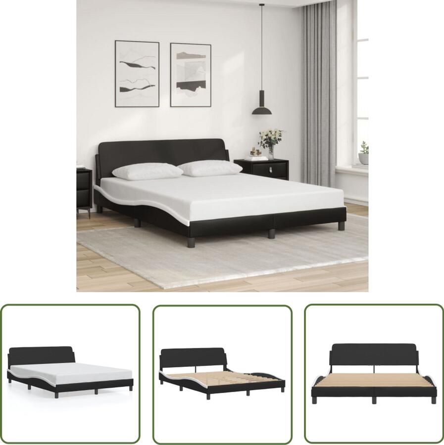VidaXL Bedframe Slaapcomfort Bedframe Dover kunstleer zwart en wit 160x200 cm Boxspring Hoofdbord Modern Interieur