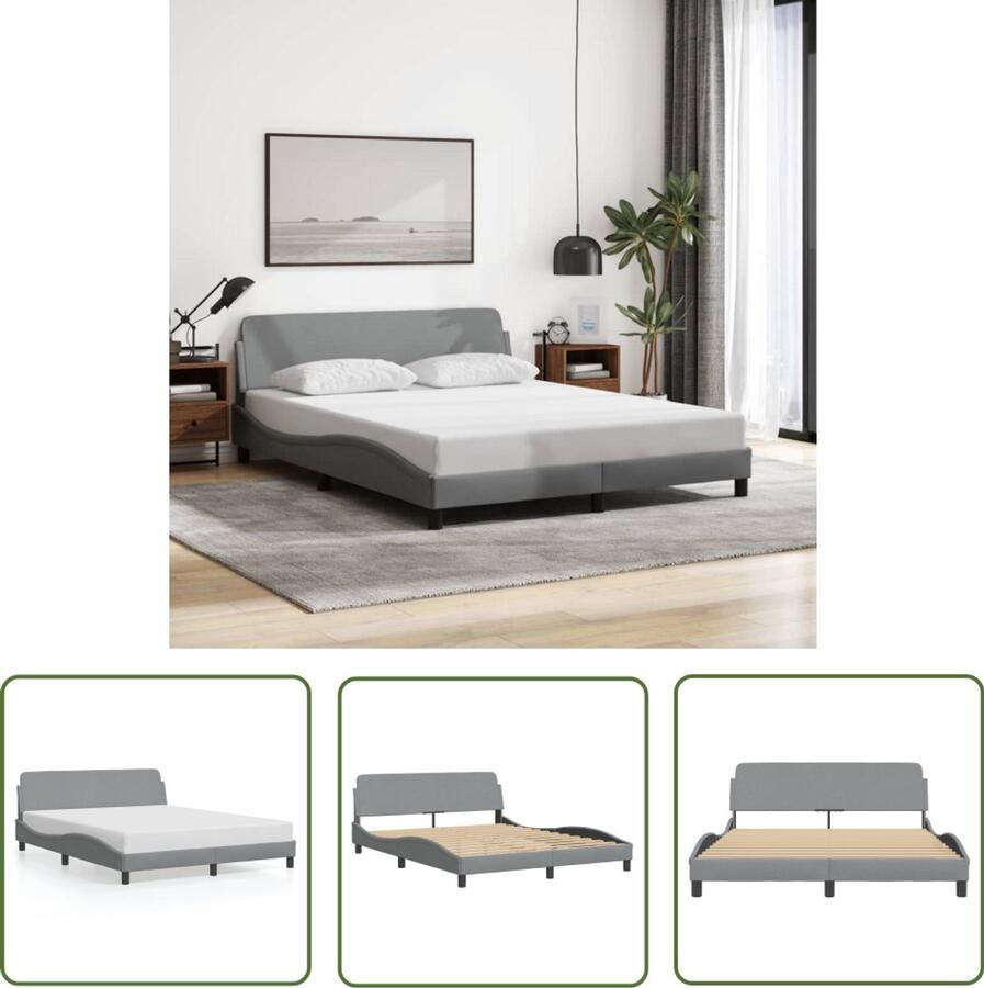 VidaXL Bedframe Slaapcomfort Bedframe Dover stof lichtgrijs 160x200 cm Boxspring Tweepersoonsbed Grijs Bed