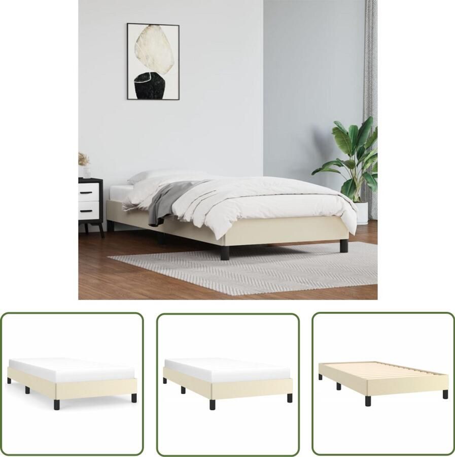 The Living Store Bedframe kunstleer crèmekleurig 90x190 cm Slaapcomfort Bedframe Tweepersoonsbed Boxspring Hoofdbord
