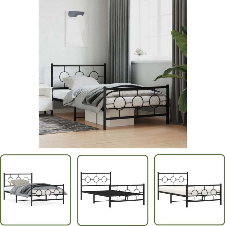 VidaXL Bedframe Slaapcomfort Bedframe met hoofd- en voeteneinde metaal zwart 107x203 cm Boxspring Staal Zwart