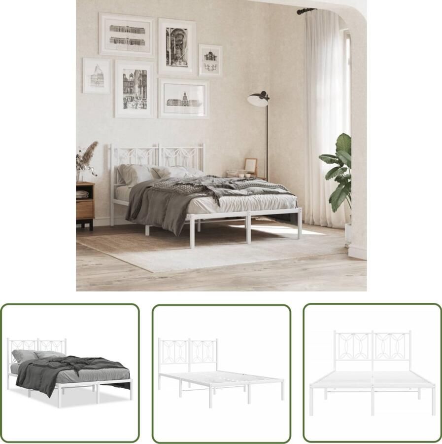 VidaXL Bedframe Slaapcomfort Bedframe met hoofdbord metaal wit 120x190 cm Metalen Bed Wit Bed King Size Bed