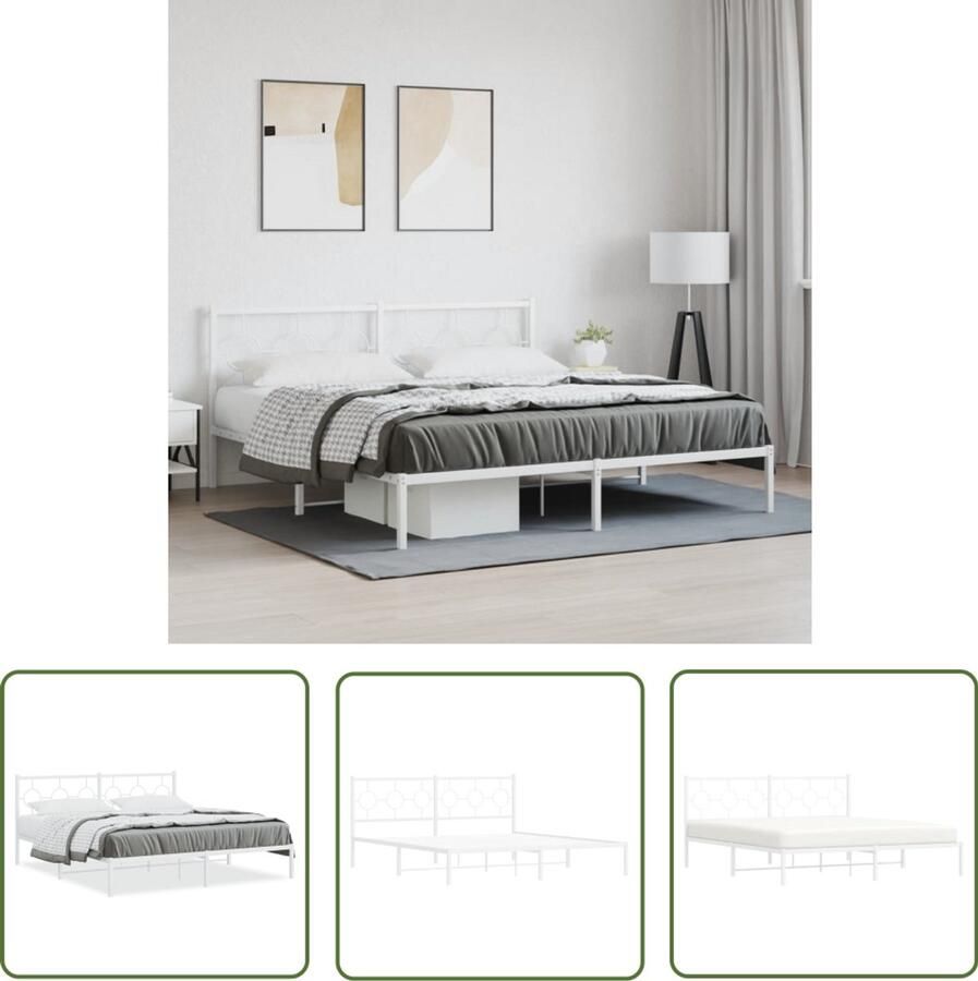 VidaXL Bedframe Slaapcomfort Bedframe met hoofdbord metaal wit 183x213 cm Boxspring Tweepersoonsbed King Size Bed