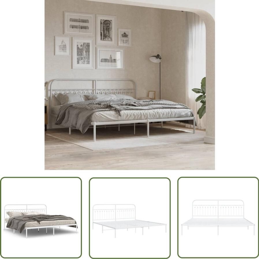 VidaXL Bedframe Slaapcomfort Bedframe met hoofdbord metaal wit 200x200 cm Boxspring Tweepersoonsbed Metalen Bed