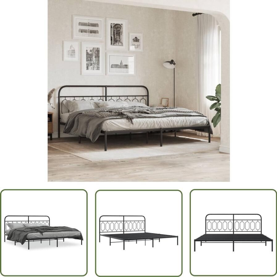 VidaXL Bedframe Slaapcomfort Bedframe met hoofdbord metaal zwart 200x200 cm Boxspring Tweepersoonsbed Metalen Bed