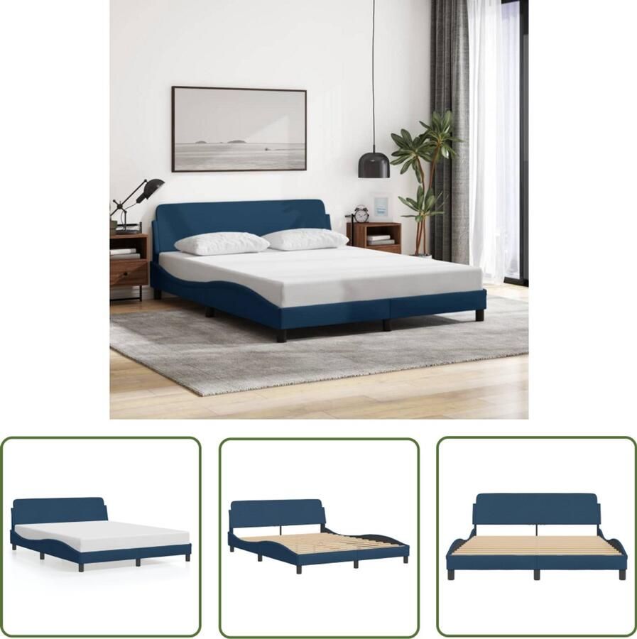 VidaXL Bedframe Slaapcomfort Bedframe met hoofdeinde Dover 160x200 cm stof blauw Boxspring Tweepersoonsbed Blauwdruk