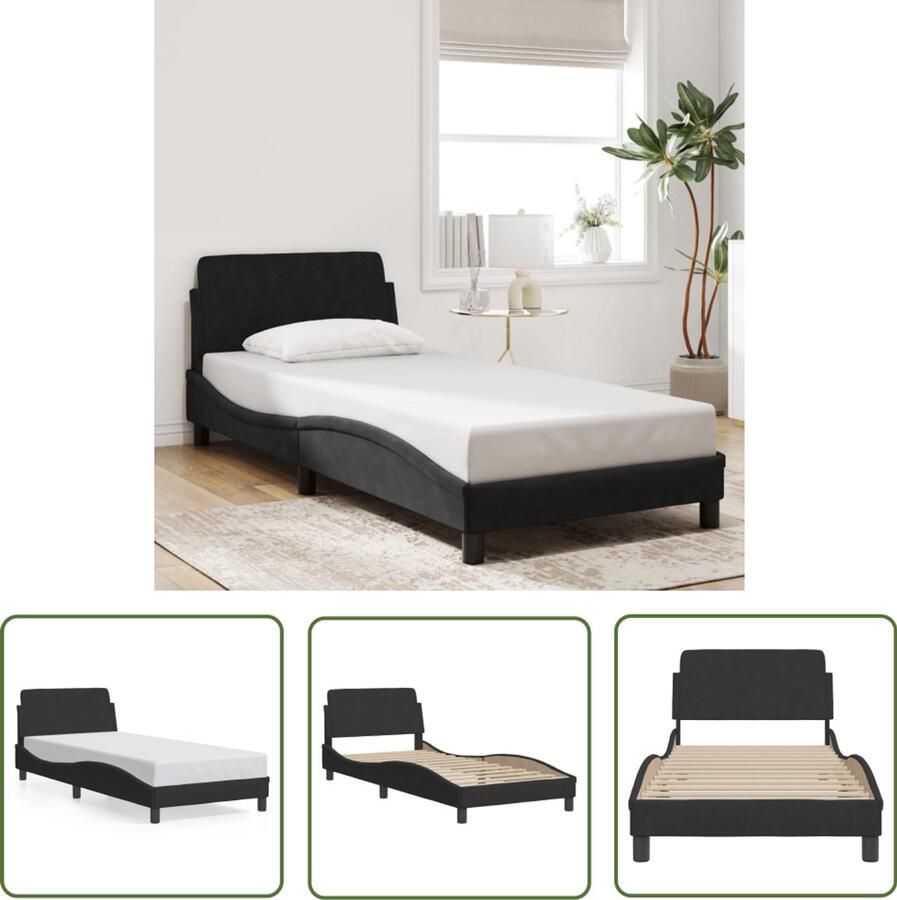 VidaXL Bedframe Slaapcomfort Bedframe met hoofdeinde Dover 90x190 cm fluweel zwart Tweepersoon Bed Boxspring Design Bed