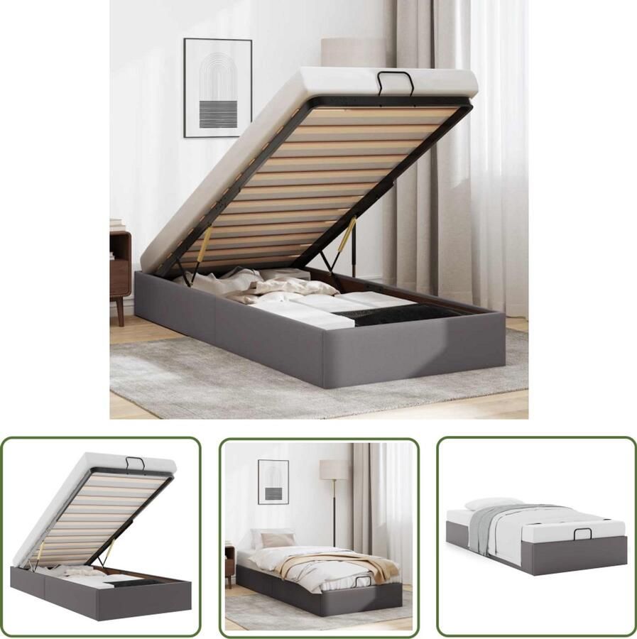 VidaXL Bedframe Slaapcomfort Bedframe zonder matras 90x200 cm kunstleer grijs Hoofdbord Opbergruimte Design Bed