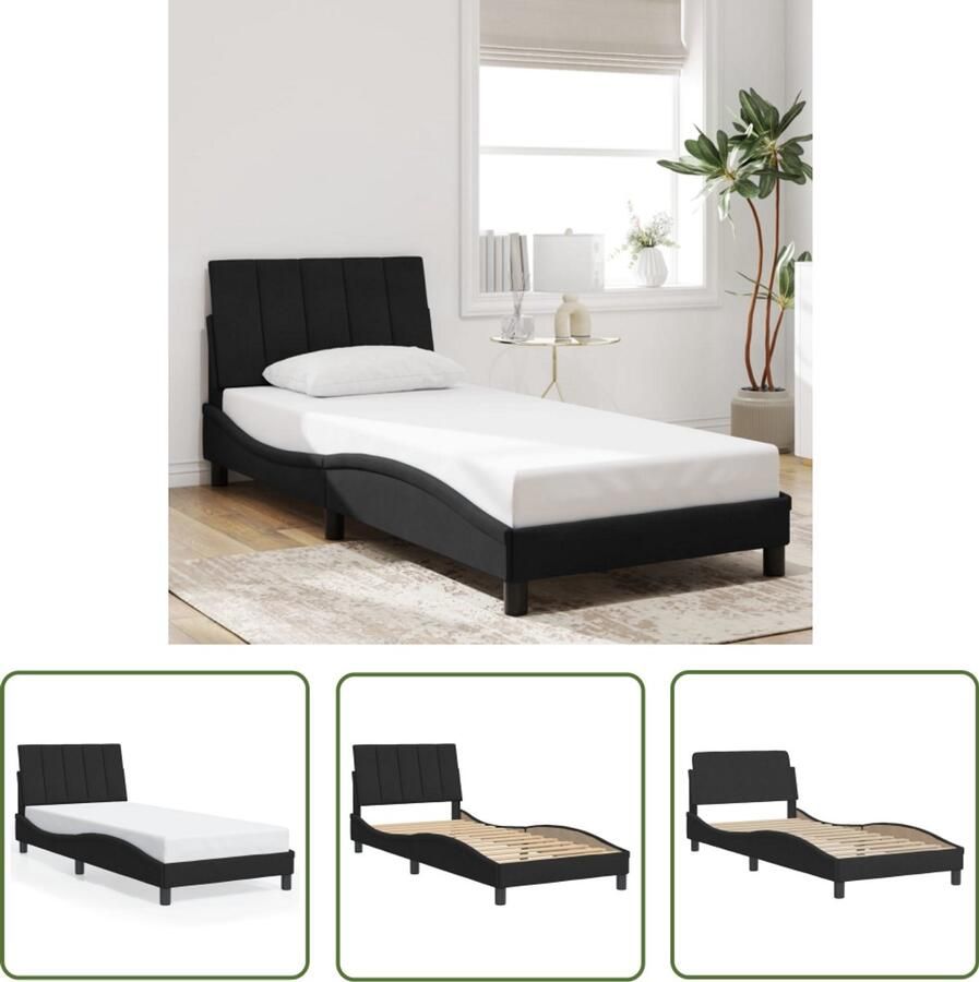 VidaXL Bedframe Slaapcomfort Bedframe zonder matras Hanko fluweel zwart 90x200 cm Boxspring Hoofdbord Design Bed