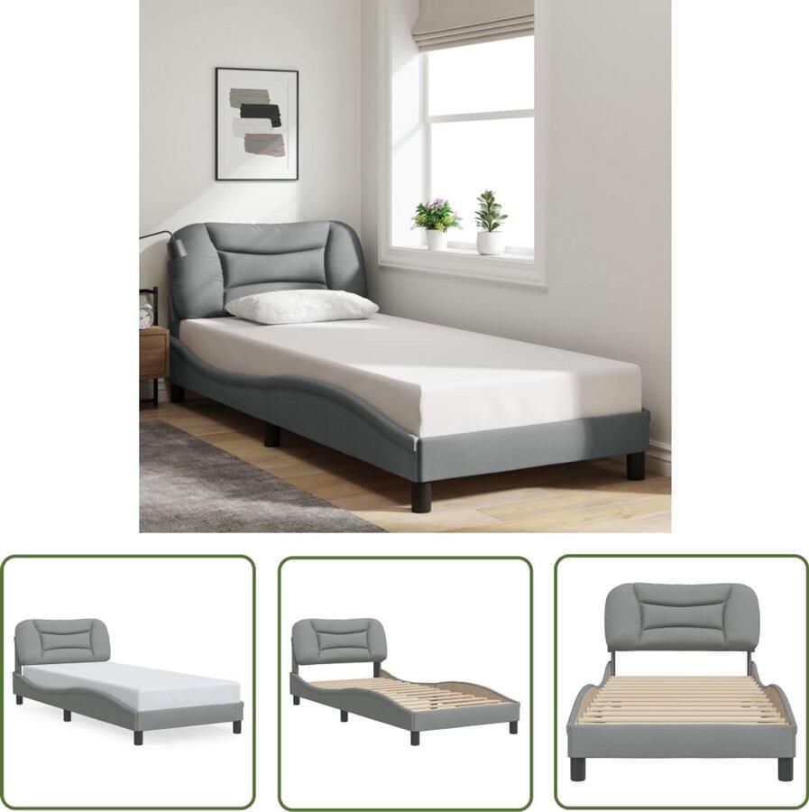 VidaXL Bedframe Slaapcomfort Bedframe zonder matras Hvar 90x200 cm stof lichtgrijs Boxspring Tweepersoonsbed Licht Grijs