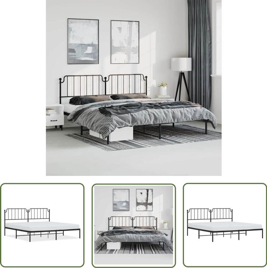 VidaXL Bedframe Slaapkamer Bedframe met hoofdbord metaal zwart 193x203 cm Boxspring Hoofdbord Staal