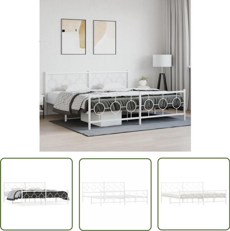 VidaXL Bedframe Slaapkamerinrichting Bedframe met hoofd- en voeteneinde metaal wit 200x200 cm Metalen Bedframe Staal Bedframe Wit Bedframe
