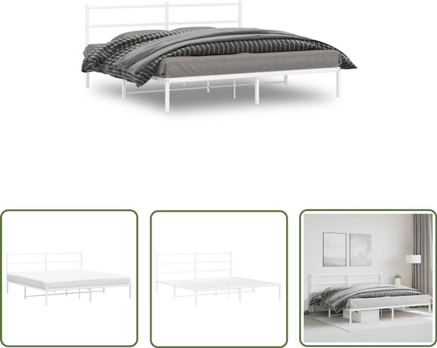 VidaXL Bedframe Slaapkamerinrichting Bedframe met hoofdbord metaal wit 183x213 cm Boxspring Staal Bedframe Wit Bedframe