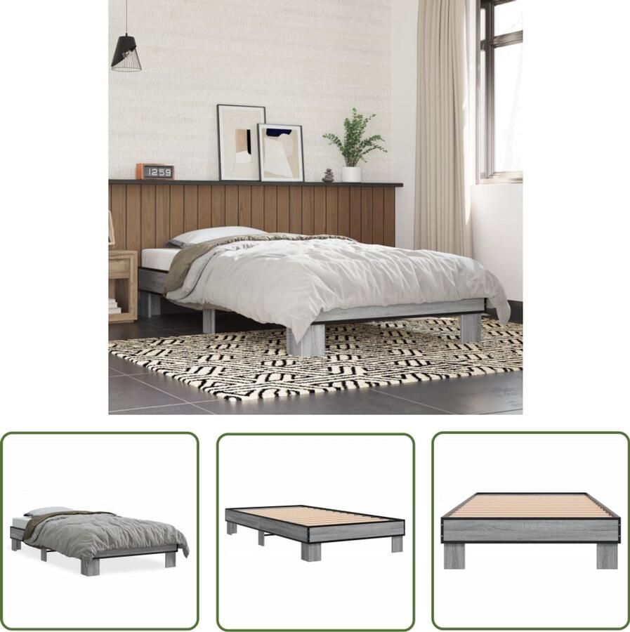VidaXL Bedframe Slaapkamers Bedframe bewerkt hout en metaal grijs sonoma eiken 100x200 cm Houten Bed Grijze Bed Sonoma Eiken