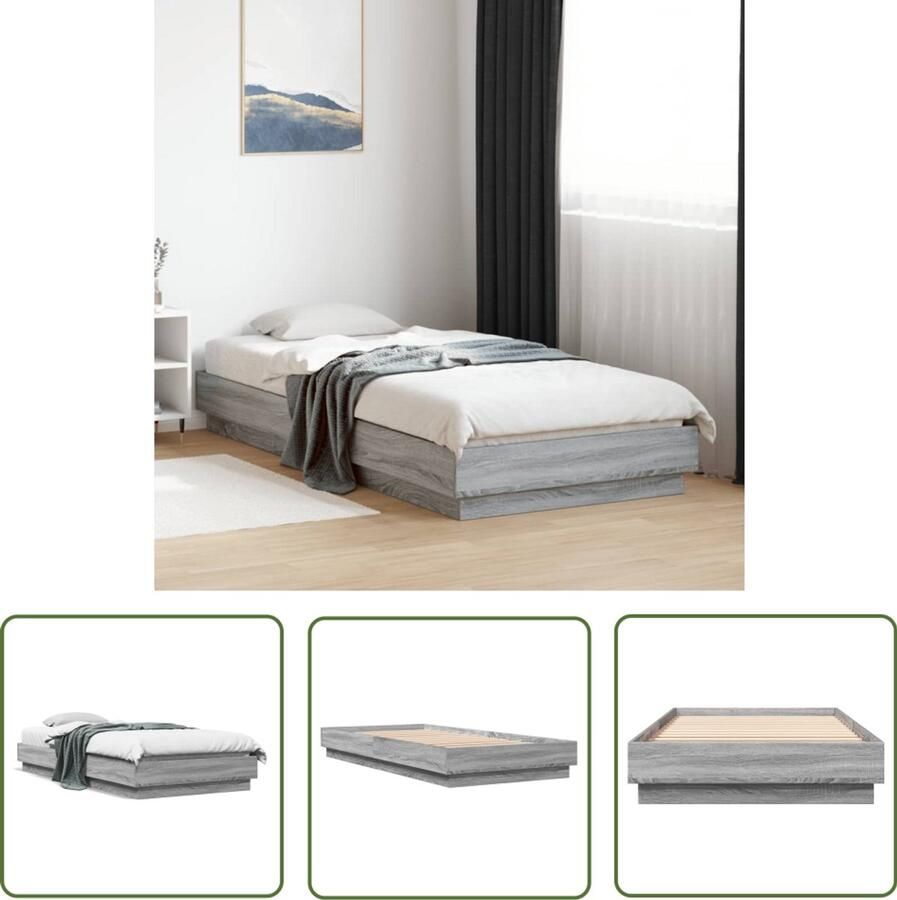 VidaXL Bedframe Slaapkamers Bedframe bewerkt hout grijs sonoma eikenkleurig 90x200 cm Houten Bed Grijze Bed Sonoma Eiken