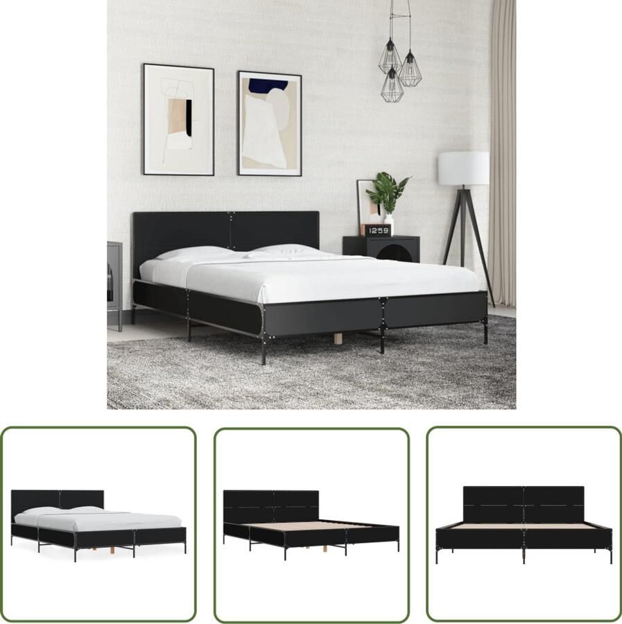 VidaXL Bedframe Slaapkamers Bedframe LED bewerkt hout metaal zwart 140x190 cm Houten Bed Design Bed Led Bed