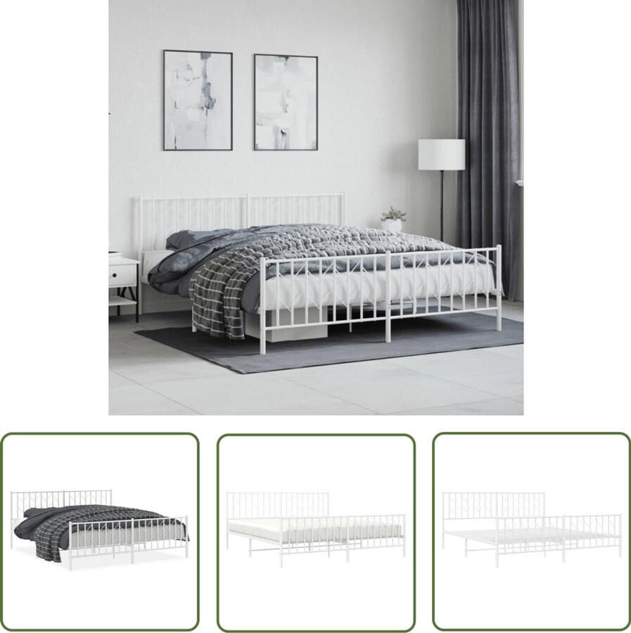 VidaXL Bedframe Slaapkamers Bedframe met hoofd- en voeteneinde metaal wit 180x200 cm Houten Bedframe Metalen Bedframe Bed