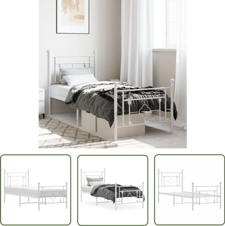 VidaXL Bedframe Slaapkamers Bedframe met hoofd- en voeteneinde metaal wit 80x200 cm Staal Wit Modern