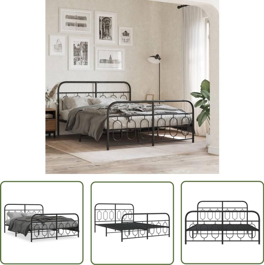 VidaXL Bedframe Slaapkamers Bedframe met hoofd- en voeteneinde metaal zwart 150x200 cm Zwarte Bed Staal Bedframe Modern Bed