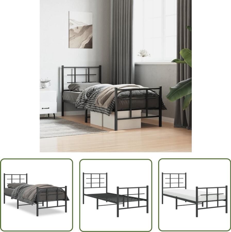 VidaXL Bedframe Slaapkamers Bedframe met hoofd- en voeteneinde metaal zwart 75x190 cm Staal Zwart Minimalistisch