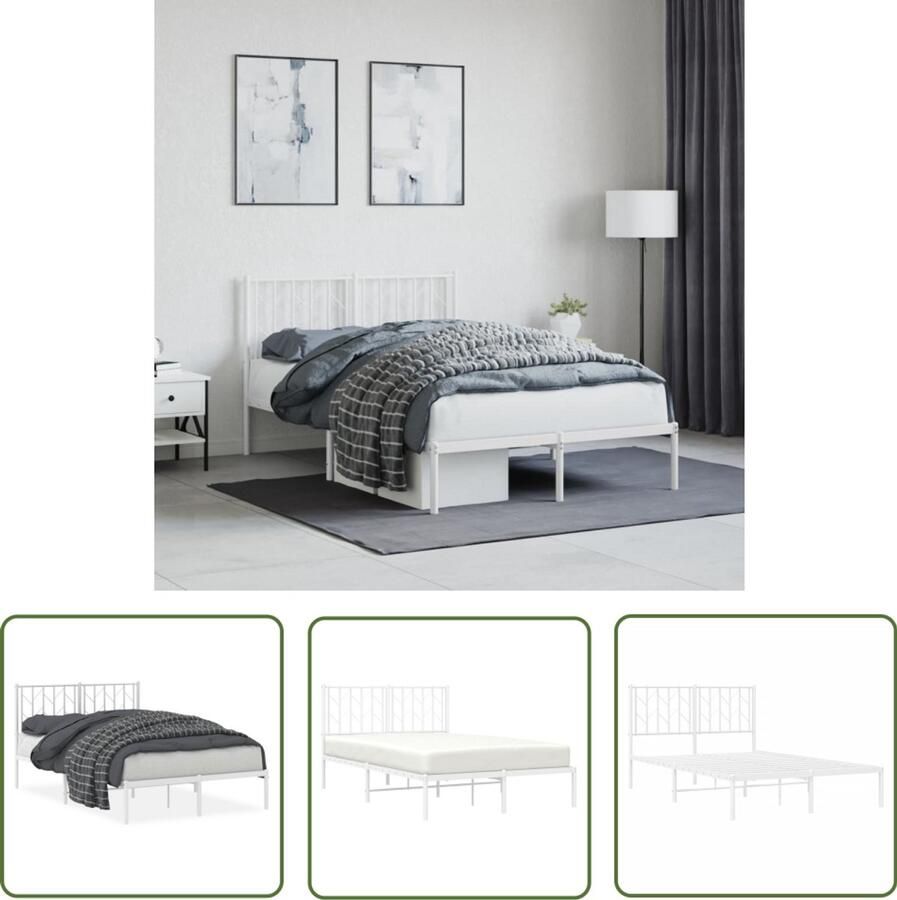 VidaXL Bedframe met hoofdbord metaal wit 120x190 cm Slaapkamers Bedframe Houten Bed Metalen Bed Tweepersoonsbed