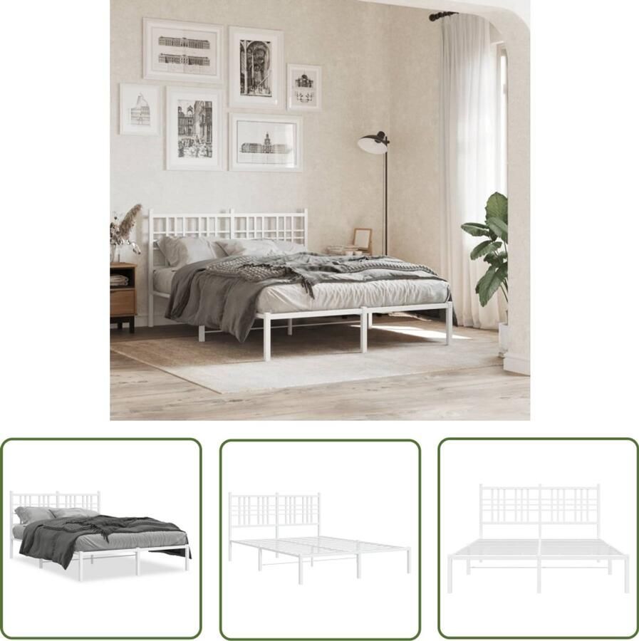 VidaXL Bedframe Slaapkamers Bedframe met hoofdbord metaal wit 135x190 cm Boxspring Staal Wit