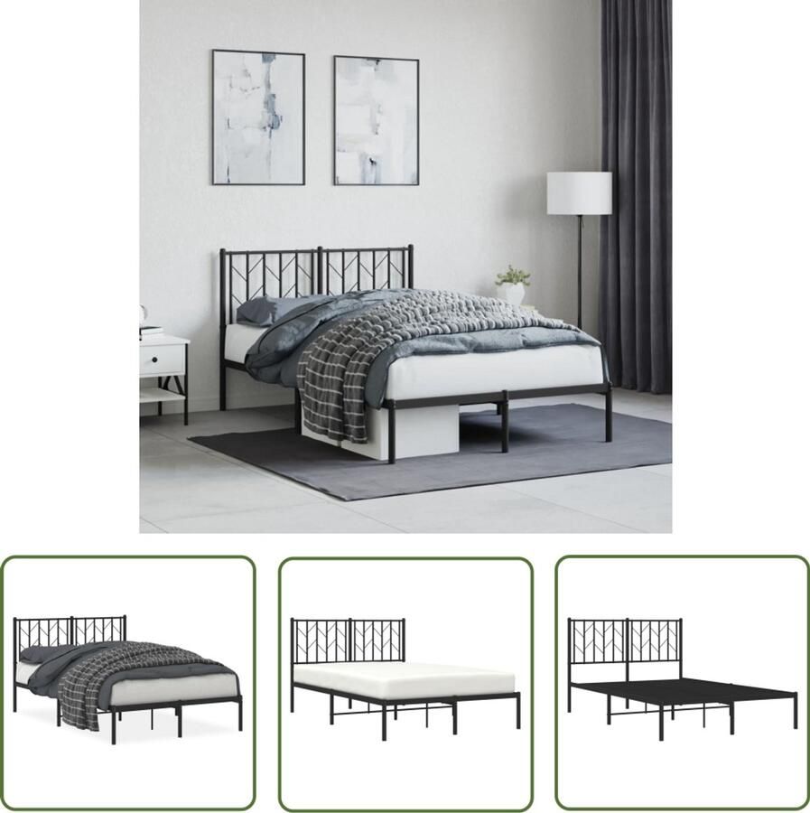 VidaXL Bedframe met hoofdbord metaal zwart 120x190 cm Slaapkamers Bedframe Boxspring Staal Zwart