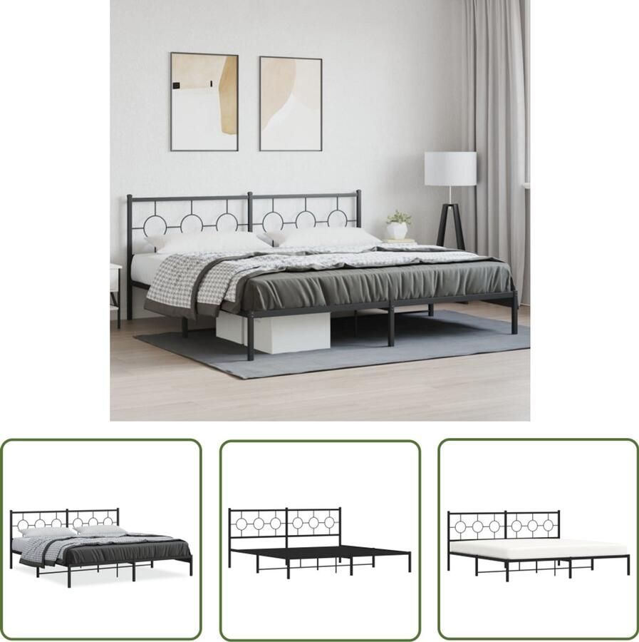 VidaXL Bedframe Slaapkamers Bedframe met hoofdbord metaal zwart 193x203 cm Boxspring Hoofdbord Staal