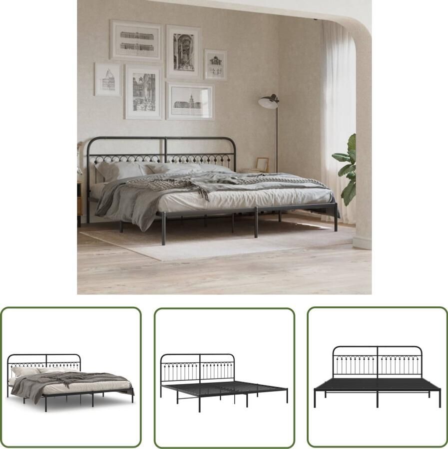 VidaXL Bedframe Slaapkamers Bedframe met hoofdbord metaal zwart 200x200 cm Boxspring Hoofdbord Staal