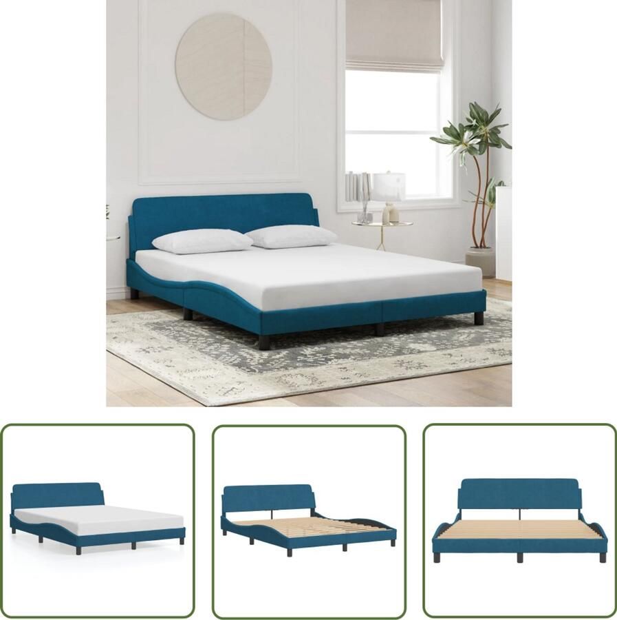VidaXL Bedframe Slaapkamers Bedframe met hoofdeinde Dover fluweel blauw 160x200 cm Boxspring Hoofdeinde Fluweel