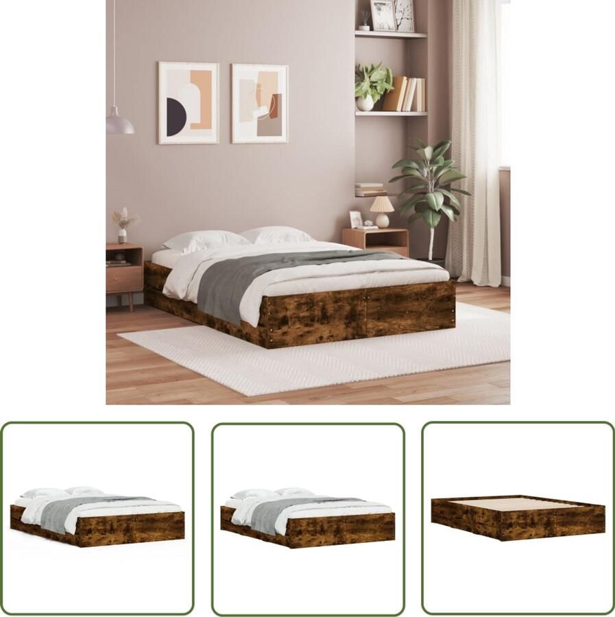 VidaXL Bedframe met lades bewerkt hout gerookt eikenkleurig 120x190 cm Slaapkamers Bedframe Houten Bed Bruine Bed Tweepersoonsbed