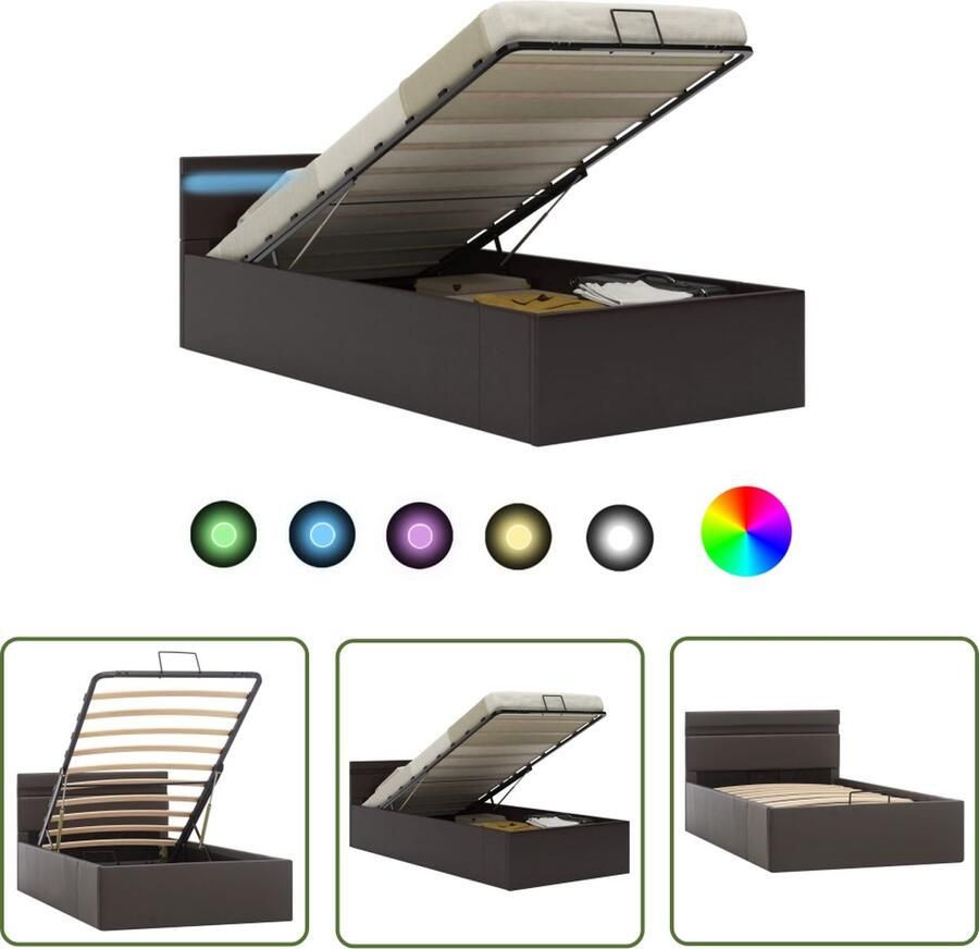 The Living Store Bedframe met opslag hydraulisch LED kunstleer grijs 90x200 cm Bedframe Bedframes Bed Bedden Eenpersoonsbed Eenpersoonsbedden Slaapkamermeubilair Slaapkamermeubel Slaapkamermeubels Slaapkamermeubelen Slaapmeubel