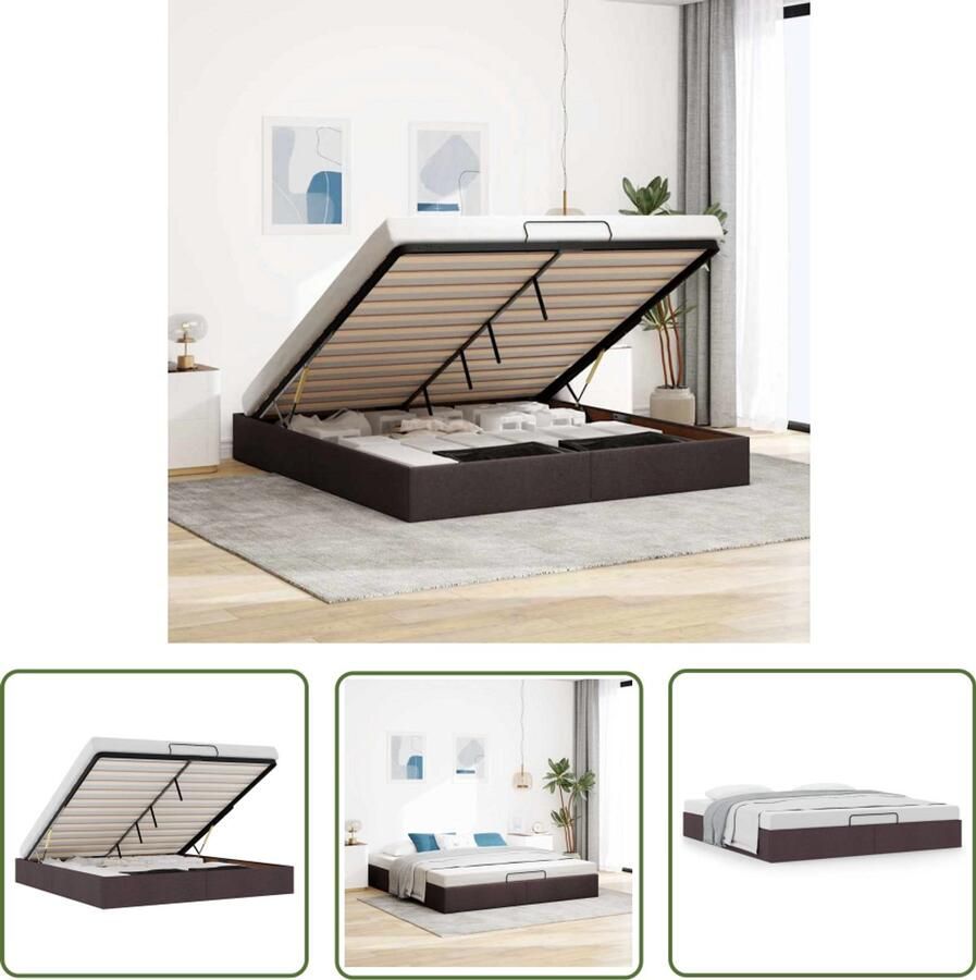 VidaXL Bedframe Slaapkamers Bedframe zonder matras 180x200 cm stof donkerbruin Boxspring Matras Opbergruimte