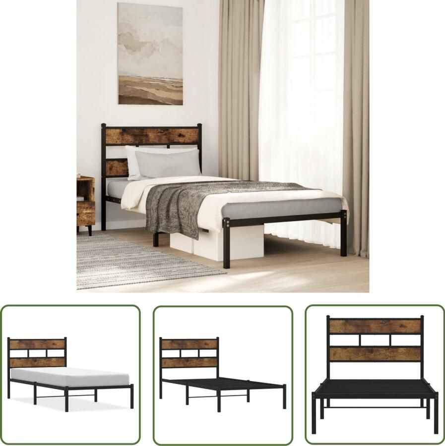VidaXL Bedframe Slaapkamers Bedframe zonder matras metaal gerookt eikenkleurig 80x200 cm Metalen Bedframe Houten Bedframe Industrieel Bedframe