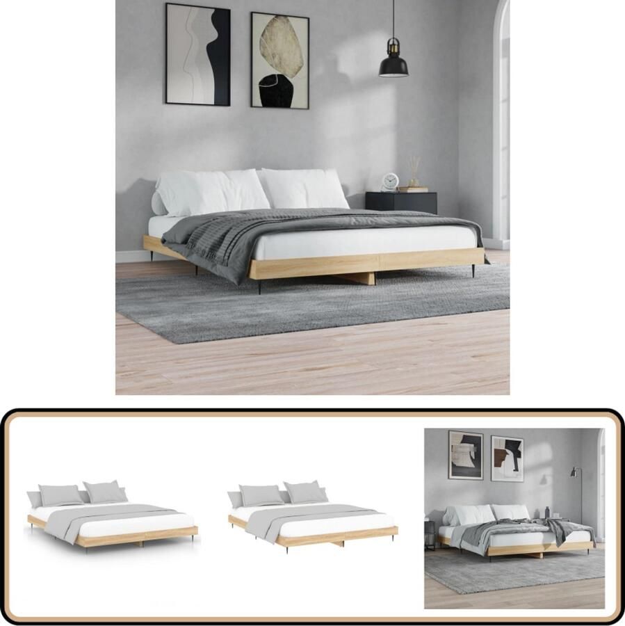 VidaXL Bedframe Sonoma Eiken 120x200 cm Bed Frame Houten Bed Sonoma Eiken Tweepersoons Bed Boxspring Bed Bedbank