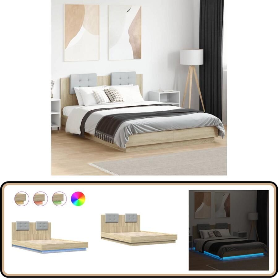 VidaXL Bedframe Sonoma Eiken 120x200 cm LED licht Led Bed Frame Houten Bed Frame Bed Frame Met Led Verlichting Sonoma Eiken Bed Frame Tweepersoons Bed Frame