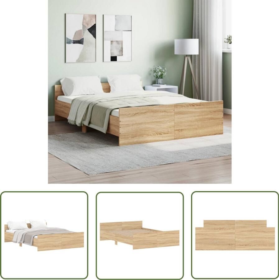 VidaXL Bedframe Sonoma Eiken 140x190 cm Bed Frame Houten Bed Sonoma Eiken Tweepersoons Bed Boxspring Bed Bedbank