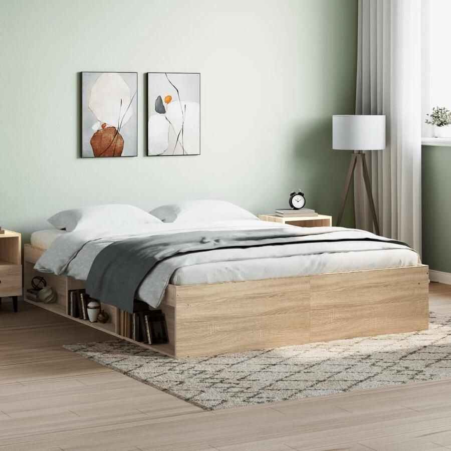 VidaXL Bedframe Sonoma Eiken 140x200 cm Houten Bed Frame Tweepersoons Bed Sonomapine Bed Frame Design Modern Bed Frame Bedroom Furniture - Foto 2