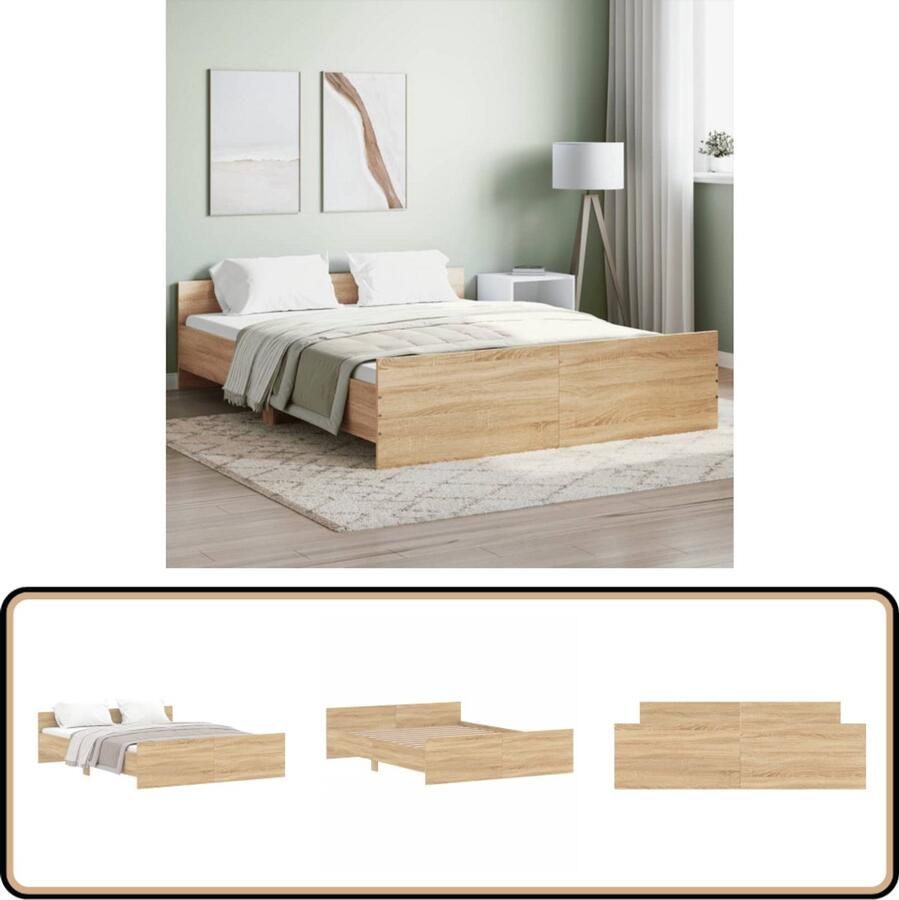 VidaXL Bedframe Sonoma Eiken 160x200 cm Slaapcomfort Houten Bed Frame Tweepersoons Bed Sonoma Eiken Kleur Boxspring Bed