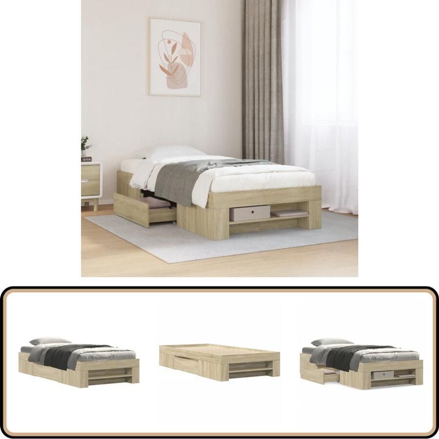 VidaXL Bedframe Sonoma Eiken 75x190 cm Houten Bed Frame Bed Frame Met Laden Tweepersoons Bed Frame Houten Bed Design Bed Frame