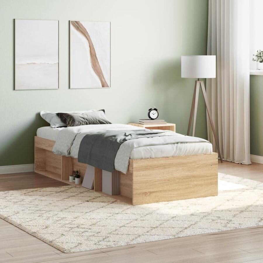 VidaXL Bedframe Sonoma Eiken 75x190 cm Houten Bed Frame Sonoma Eiken Tweepersoons Bed Eenpersoons Bed Met Opbergruimte Modern Bed Compact Bed Stapelbaar Bed - Foto 2