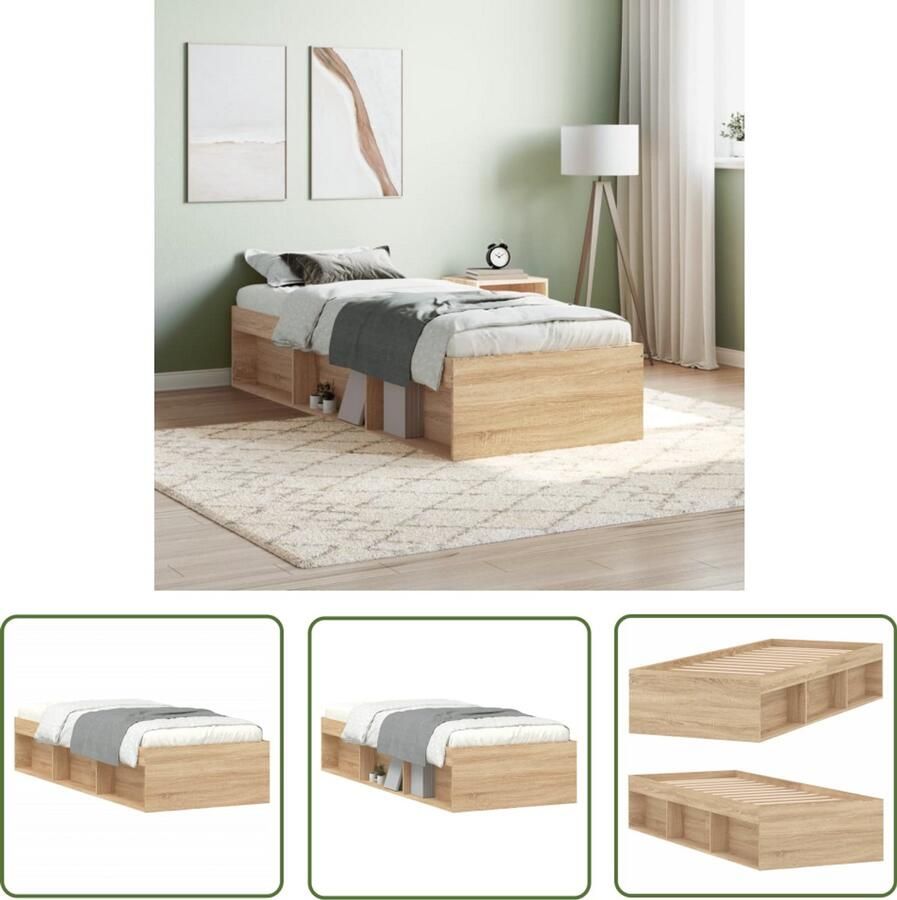 VidaXL Bedframe Sonoma Eiken 75x190 cm Houten Bed Frame Sonoma Eiken Tweepersoons Bed Eenpersoons Bed Met Opbergruimte Modern Bed Compact Bed Stapelbaar Bed