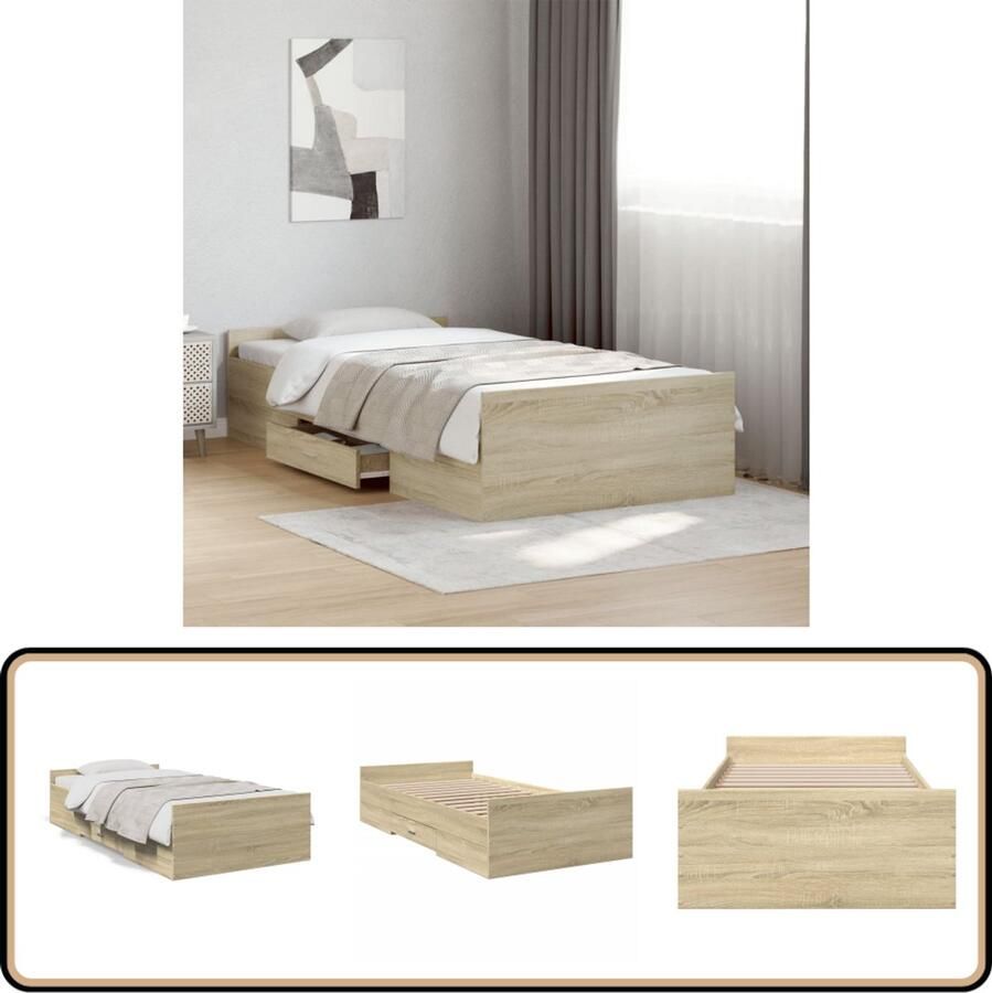 VidaXL Bedframe Sonoma Eiken 75x190 cm Met Lades Bed Frame Houten Bed Slaapkamersdecoratie Bruine Bed Tweepersoonsbed